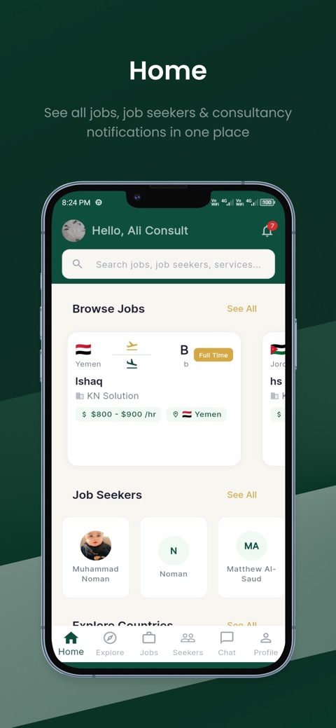 GulfRasta app home screen with Browse Jobs and Job Seekers sections